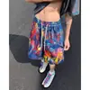 Pantalones Cortos de Seda de Hielo con Graffiti de Arcoíris para Hombre, Pantalones de Playa Frescos de Verano Hip-Hop de Secado Rápido, Pantalones Cortos Deportivos Estilo Americano