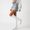 Botas femininas longas transfronteiriças, bico redondo, salto grosso, salto ultralongo, plataforma impermeável, zíper lateral, cor doce, botas de cano alto, não botas longas de cano alto