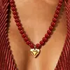 Estilo Exagerado Transfronterizo Europeo y Americano Colgante de Corazón Dorado Brillante Pulsera de Cuentas de Colores Contrastantes Collar de Cadena de Cuentas Acrílicas