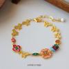 Pulseira Original Nova Estilo Chinês Borboleta Dopamina Gota de Óleo Flor Joia de Mão de Alto Padrão Exquisite Temperamento Nicho Moda para Mulheres