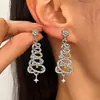 Brincos de Natal Europeus e Americanos Tassel Colorido Árvore de Natal Brilhante Diamante Vazado Joia de Orelha Longa Feminina para Feriado