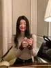 Tejido de hilo de núcleo, suéter de punto de cuello alto medio estilo francés, prenda base color block para mujer, adecuado para primavera, otoño e invierno