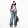 Jeans anchos de diseño desgastado color Naranja Juvenil para mujer, corte holgado, adelgazantes, modernos y versátiles pantalones de pierna recta