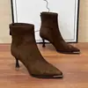 Botines Cortos de Punta Estilo Coreano para Mujer, Tacones Altos Otoño/Invierno con Forro de Felpa para Calidez, Botas Adelgazantes con Cremallera Trasera, Elegantes Botas de Moda con Tacón Fino