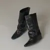 Botas de pierna plisada apilada, nuevo estilo de otoño e invierno para mujer, con aumento interno de altura, punta cuadrada pequeña, botas de montar de pierna recta adelgazantes, botas de moda