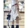 Falda Blanca de Lunares con Volantes, Falda Irregular de Longitud Media para Mujer, Diseño Retro de Primavera Talla Extra Falda de Línea A