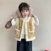 Colete Feminino com Forro de Fleece Outono Inverno Novo Capa Infantil Meninas Inverno Grosso Quente Doce Colete Roupa Externa Estilosa