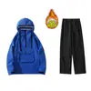 Conjunto de Traje de Esquí a Prueba de Viento e Impermeable con Forro de Felpa para Hombres y Mujeres, Chaqueta con Capucha y Pantalones de Dos Piezas Calientes para Exteriores, Tallas Grandes