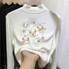 Camiseta interior versátil de forro polar para niños, estilo otoño e invierno, camiseta para niñas, cuello semi-alto, para niños mayores, capa interior cálida, top de manga larga
