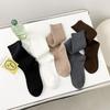 Calcetines de Media Rayados de Doble Aguja para Mujer, Primavera, Otoño, Invierno, Algodón, Negro Tubo Alto Jk, Color Sólido, Otoño e Invierno, Blanco Tubo Largo, Calcetines Holgados