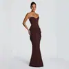 Elegante vestido largo de diseño europeo y americano plisado de cola de pez, sin tirantes, sexy y único, vestido de fiesta ins para mujer
