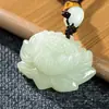 Colgante de Jade Hetian Natural Jade Blanco de Xinjiang Colgante de Jade Flor de Loto Colgante de Jade Pareja Collar Femenino Regalo de Año Animal
