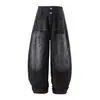 Yidao Vintage 2026 Otoño Nuevo Retro Americano High Street Doble Cintura Patchwork Deconstruido Guadaña Pierna Ancha Jeans