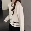 Ropa de mujer, estilo coreano Dongdaemun, alta calidad, inspirada en Chanel, con bloques de color, cuello alto, cárdigan de punto