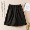 Foto Real de los Nuevos Shorts Casuales de Pierna Ancha de Verano 2025 Estilo Japonés Casual Versátil Efecto Adelgazante Shorts de Color Puro con Cintura Elástica para Mujer