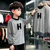 Camiseta de Manga Larga de Forro Polar con Estampado Divertido para Niños, Primavera y Otoño, para Niños Medianos y Grandes, Estilo Coreano, Elegante, Informal, Capa Base
