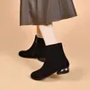 Botines de tacón medio y punta redonda, nuevo estilo 2026, cómodos de tacón bajo para mujer, forro de felpa, otoño/invierno, punta redonda, gamuza, botas de ajuste ceñido