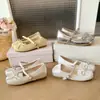 Primavera Verano Nuevos Zapatos Mary Janes Estilo Ballet con Lazo Aumentadores de Altura Zapatos Planos de Correa Única de Cuero Suave Francés Cómodos para Mujer