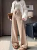 Pantalones casuales de punto jacquard de pierna ancha con cordón y cintura alta para mujer Verano 2025 Nuevos Pantalones holgados adelgazantes hasta el suelo con caída