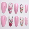 Unhas Portáteis Novas Transfronteiriças Doce e Gentil Flores de Amor Pintadas Manicure Listras Rosas Unhas Portáteis Atacado