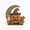 Bandeja de Mesa Decorativa de Madeira Halloween Retrô Americano Fantasma Gato Preto Abóbora Coruja Decorações de Vitrine para Casa