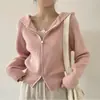 Cárdigan de Punto Grueso con Capucha Estilo Perezoso Otoño e Invierno Diseño de Cremallera Estilo Coreano Suéter con Solapa para Mujer