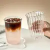 Taza de Vidrio de Gran Capacidad con Patrón de Rayas Verticales, Taza Mezcladora de Alto Borosilicato Resistente al Calor y al Frío, Taza Especial para Té de Leche, Café y Bebidas de Bar