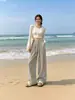 Suministro Exclusivo Transfronterizo de Pantalones Anchos de Cintura Elástica con Rayas Verticales Blancas y Negras para Mujer, Estilo Delgado de Primavera y Verano, Pantalones Casuales Sueltos y con Caída