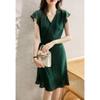 Vestido de Seda de Amora com Bolinhas 2026 Verão Novo Seda de Hangzhou Feminino Verde Elegante Vestido de Cetim