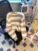 Suéter de Punto de Terciopelo de Visón con Rayas Blancas y Negras para Mujer en Otoño e Invierno Suelto de Manga Larga Suave y Tierno Top Pequeño