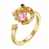 Anillo Mariposa Abierto Ajustable de Circonia Venta Caliente Europea y Americana Anillo de Dedo Flor Dulce Lindo para Mujer Chapado en Cobre Oro Real 18K