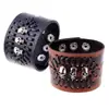 Venta Directa de Fábrica Pulsera de Cuero para Hombre Estilo Punk Retro, Cuero Ancho, Diseño Trenzado Exagerado, Cabeza de Calavera de Aleación, Joyería de Cuero Genuino