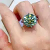 Anel de dedo de moissanita verde de 10 quilates com micro diamantes moisan segundos através da perfuração AU750 anel de diamante grande quilate mais vendido na Europa e América