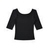 2025 Novo Estilo Quente de Menina Desejo Puro Camiseta Grande Decote U Manga Média Camiseta Feminina para Usar por Baixo Look Emagrecedor Sexy Top Elástico