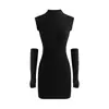 Vestido midi justo de manga comprida preto para primavera e outono, novo estilo 2026 suéter de tricô com gola alta discreta