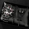 Reloj Popular para Hombre Transfronterizo Joyería de Cruz Set de 4 Piezas Reloj con Correa de Acero Tendencia de Moda para Hombre Calendario Reloj de Cuarzo
