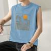 Chaleco de algodón puro para hombre, de verano, fino, deportivo, holgado, sudadera negra, camiseta sin mangas de moda nacional