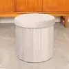 Banqueta Dobrável de Armazenamento Estilo Europeu Banqueta Redonda com Capa de Lã Banqueta de Armazenamento Banqueta de Sofá para Sala de Estar Banqueta para Trocar Sapatos na Entrada