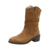 Botas Martin de salto grosso bico fino botas western femininas de cano médio outono e inverno 2026 novas botas slouchy enrugadas de flanela botas curtas