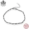 Ef Le moda simples preto vermelho corda tecida joias de personalidade joias prata esterlina s925 pulseira de bolinhas pequenas
