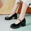 Zapatos de tacón alto Mary Jane estilo británico de piel para mujer 2022 nuevos mocasines sin cordones tacón grueso zapatos de corte bajo