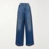 Ropa de Mujer de Lujo Ligero Nanyou Venta al por Mayor Estilo Retro Contraste de Sombras Color Lavado Cintura Alta Pierna Recta Pierna Ancha Jeans que Arrastran el Piso