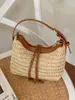 Bolsa de Palha Tecida em Cor Contrastante para Mulheres, Nova Coleção Primavera e Verão 2026, Feita à Mão, Tecida, para Férias, Ombro, Transversal, Bolsa Dumpling, Bolsa de Mão