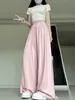 Pantalones rosas de pierna ancha de tiro alto para mujer, nuevo modelo otoño 2026, pantalones casuales holgados y relajados con un efecto de caída adelgazante