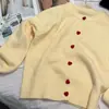Chaqueta Suéter Estilo Coreano con Botones de Corazón para Mujer Primavera y Otoño Nuevo Diseño Holgado Perezoso Simple Cuello Redondo Cárdigan Tejido