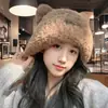 Bonito Sombrero Peludo de Oso Invierno Nuevo para Mujer Cálido Engrosado Protección para Orejas Sombrero de Cabeza Grande Gorro de Lana Tejido