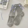 Calcetines de Hueso Libre Doble Rakou con Lazo para Primavera, Verano y Otoño, Calcetines Finos Estilo Ballet de Color Sólido, Calcetines de Media Caña Mary Jane Apilados