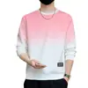 Moletom Masculino de Manga Longa com Cor Gradiente e Gola Redonda, Camisa Top Versátil e Tendência para Primavera, Marca, Corte Solto, Camada Interna