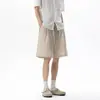 Shorts Casuales de Lino Sintético Color Café con Corte Diagonal para Hombre, Ropa Exterior Ligera y Transpirable de Verano, Pantalones de Cinco Puntos de Algodón y Lino, Pantalones Sueltos de Largo Medio