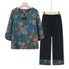 Terno de verão para mães, blusa feminina de meia-idade e idosa, camiseta de cetim de duas peças estilo ocidental, roupas de verão para avós